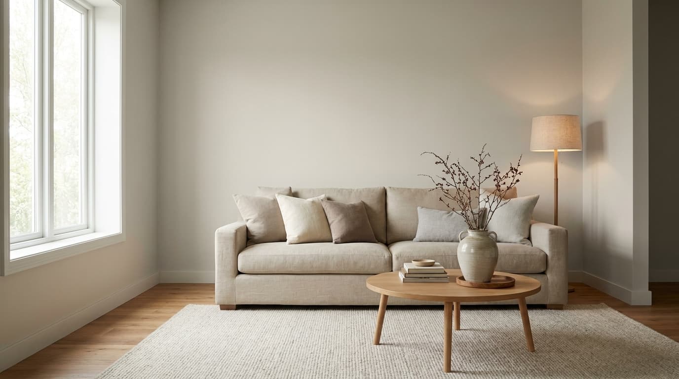 living room with pale oak walls and warm wood tones creating a soft balanced neutral space