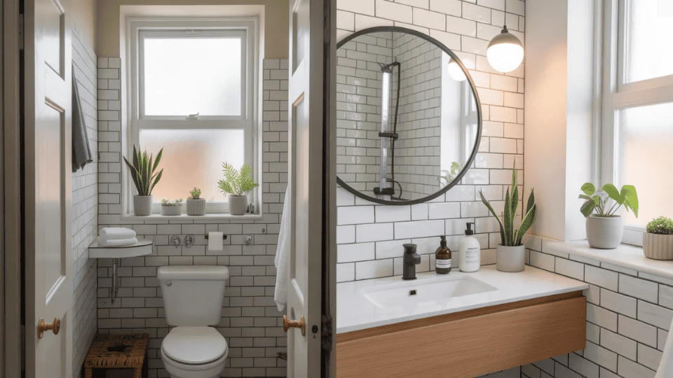 low cost simple bathroom design with clean modern look and budget makeover style