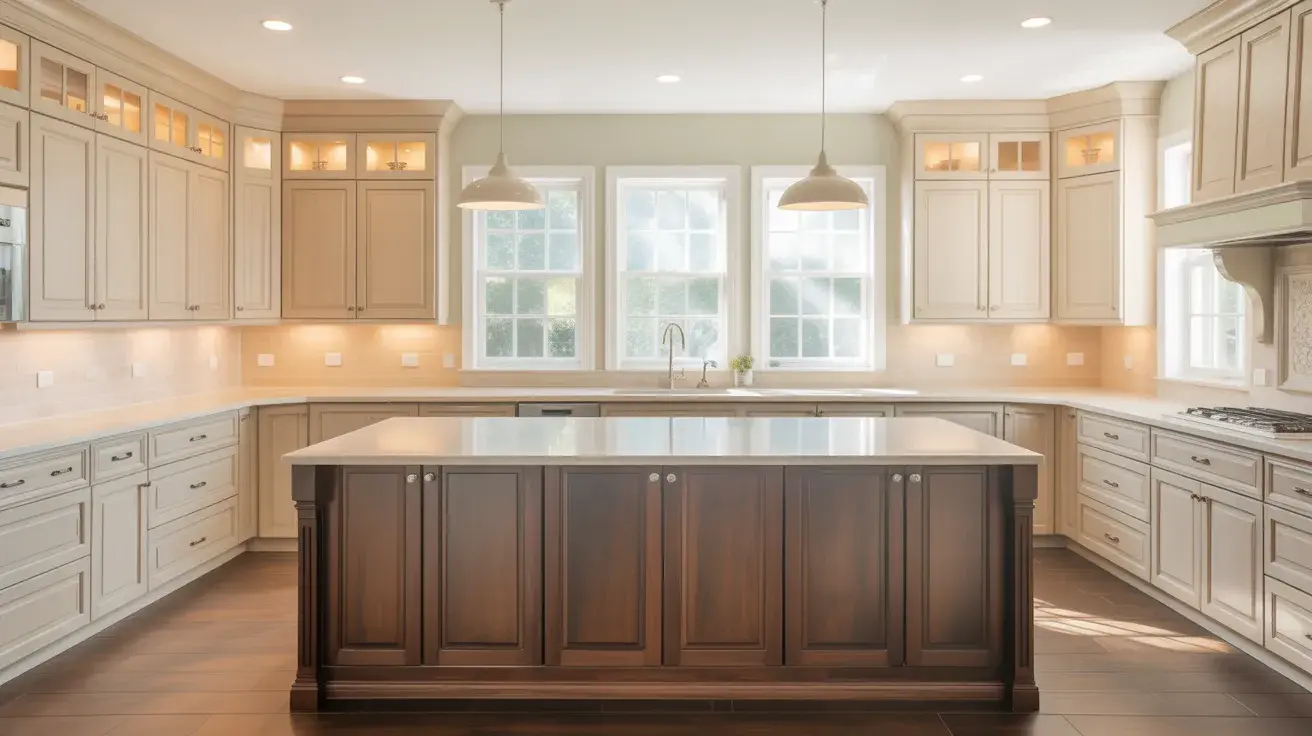 modern kitchen featuring warm Accessible Beige cabinets lining the perimeter walls, creating a soft and inviting atmospher (1)