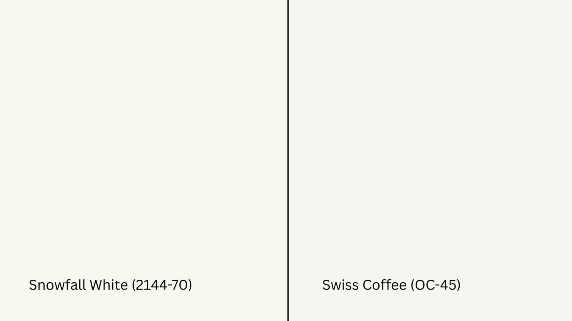 side-by-side comparison of snowfall white and swiss coffee; swiss coffee appears warmer with beige-yellow tones