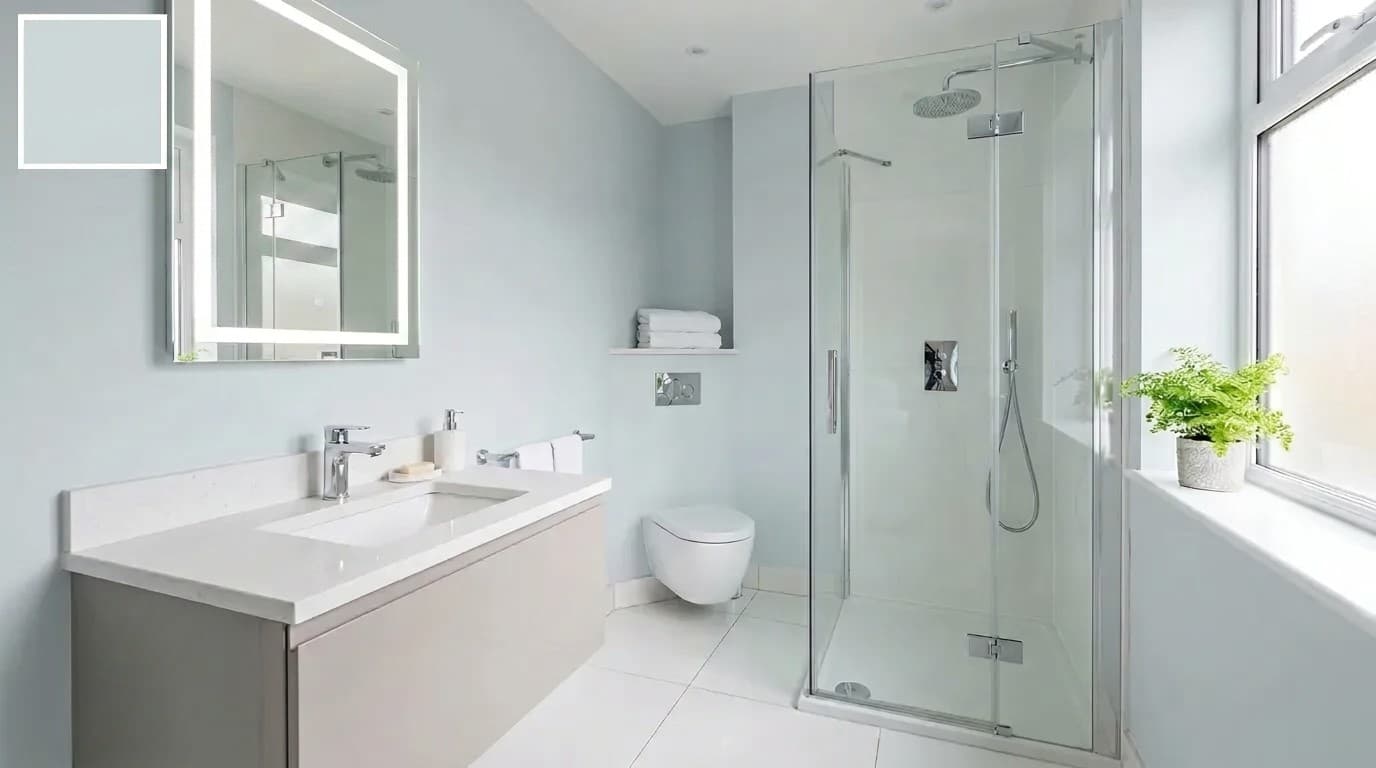 small bathroom with farrow and ball borrowed light walls adding a soft cool tone (1)