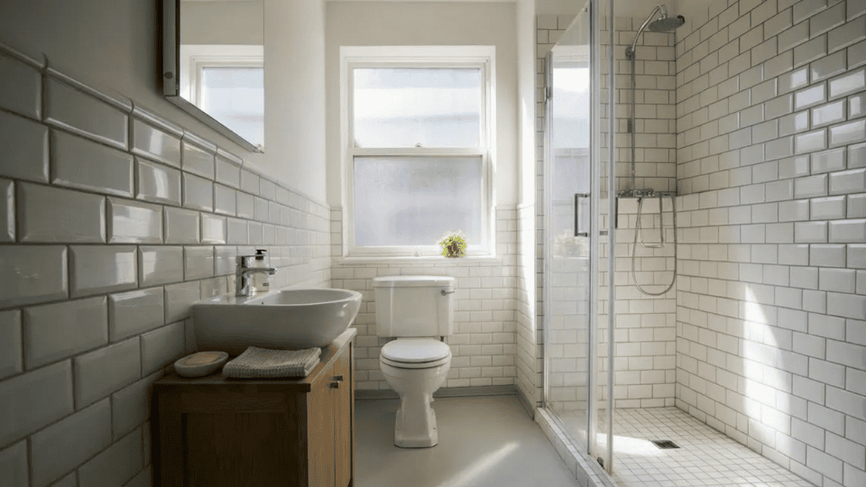small bathroom with light painted walls making space look bright and clean