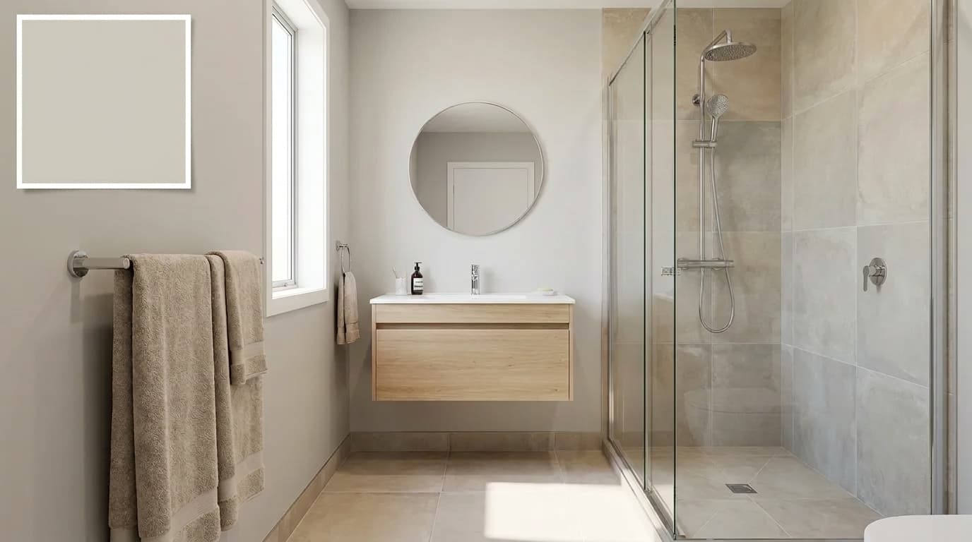small bathroom with sherwin williams agreeable gray walls giving a calm and spacious look