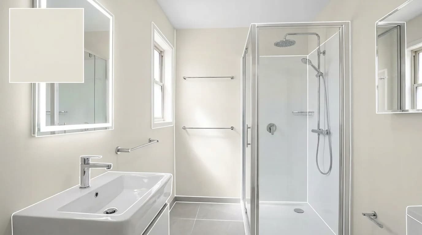 small bathroom with sherwin williams zurich white walls keeping the space bright and clean