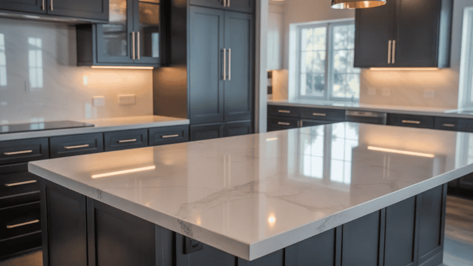 timeless kitchen cabinet colors with charcoal cabinets and light quartz countertops in modern kitchen