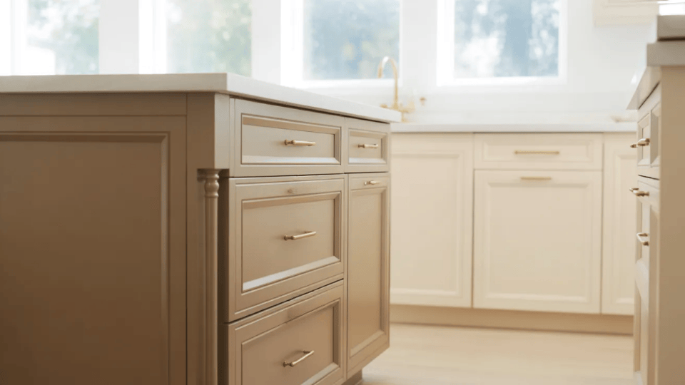 timeless kitchen cabinet colors with two tone greige and white cabinets in bright kitchen