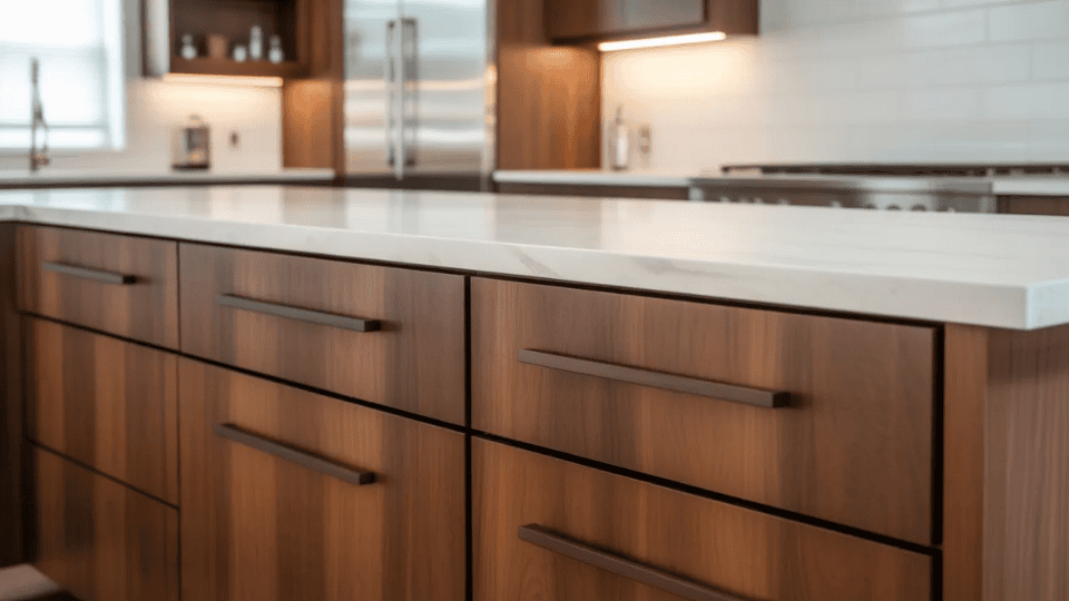 timeless kitchen cabinet colors with walnut cabinets and white countertops in modern kitchen