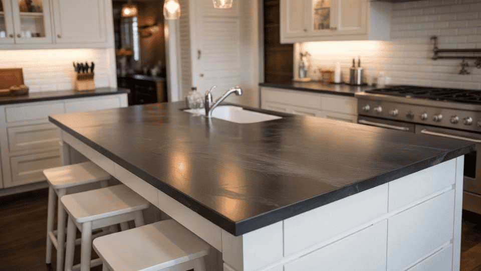 timeless kitchen cabinet colors with white cabinets and soapstone countertops in classic kitchen