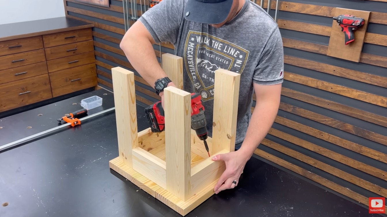 diy outdoor furniture close up of a wooden table frame with legs supports and clean straight board cuts