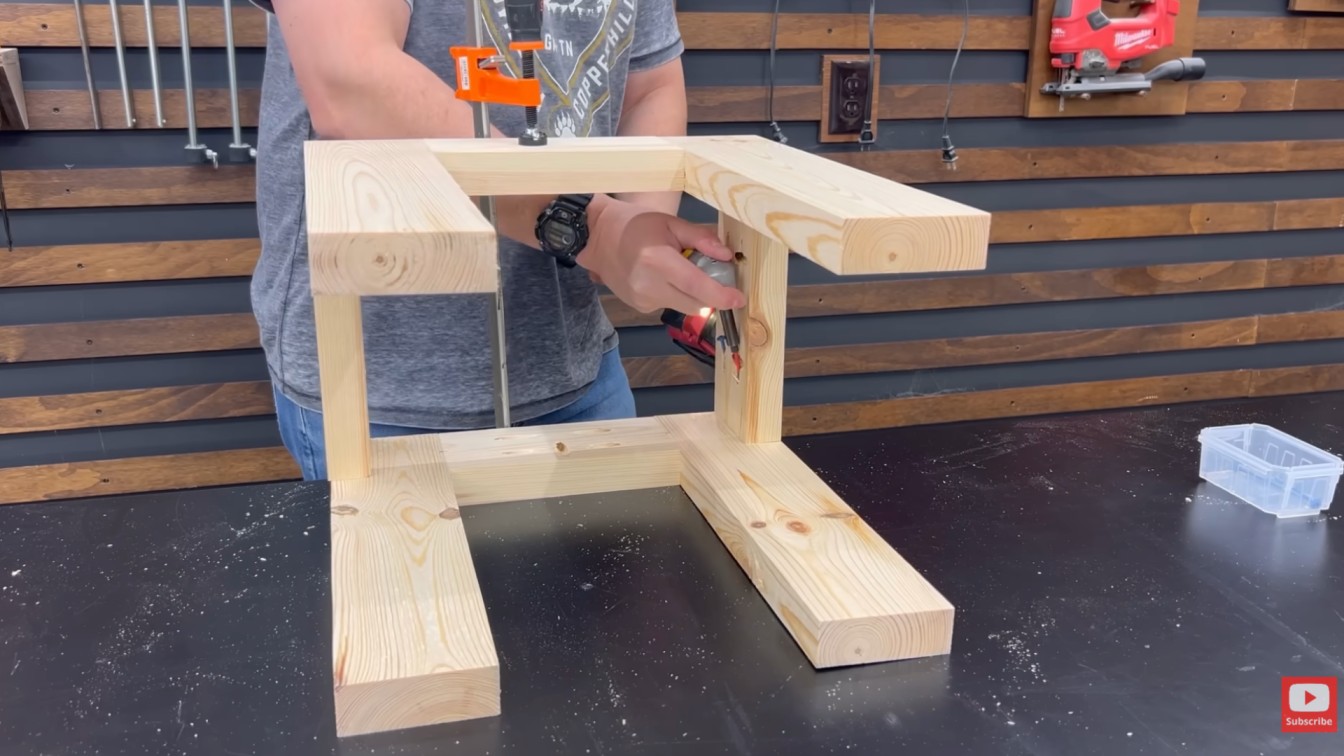 diy outdoor furniture close up of a wooden table frame with legs supports and clean straight board cuts