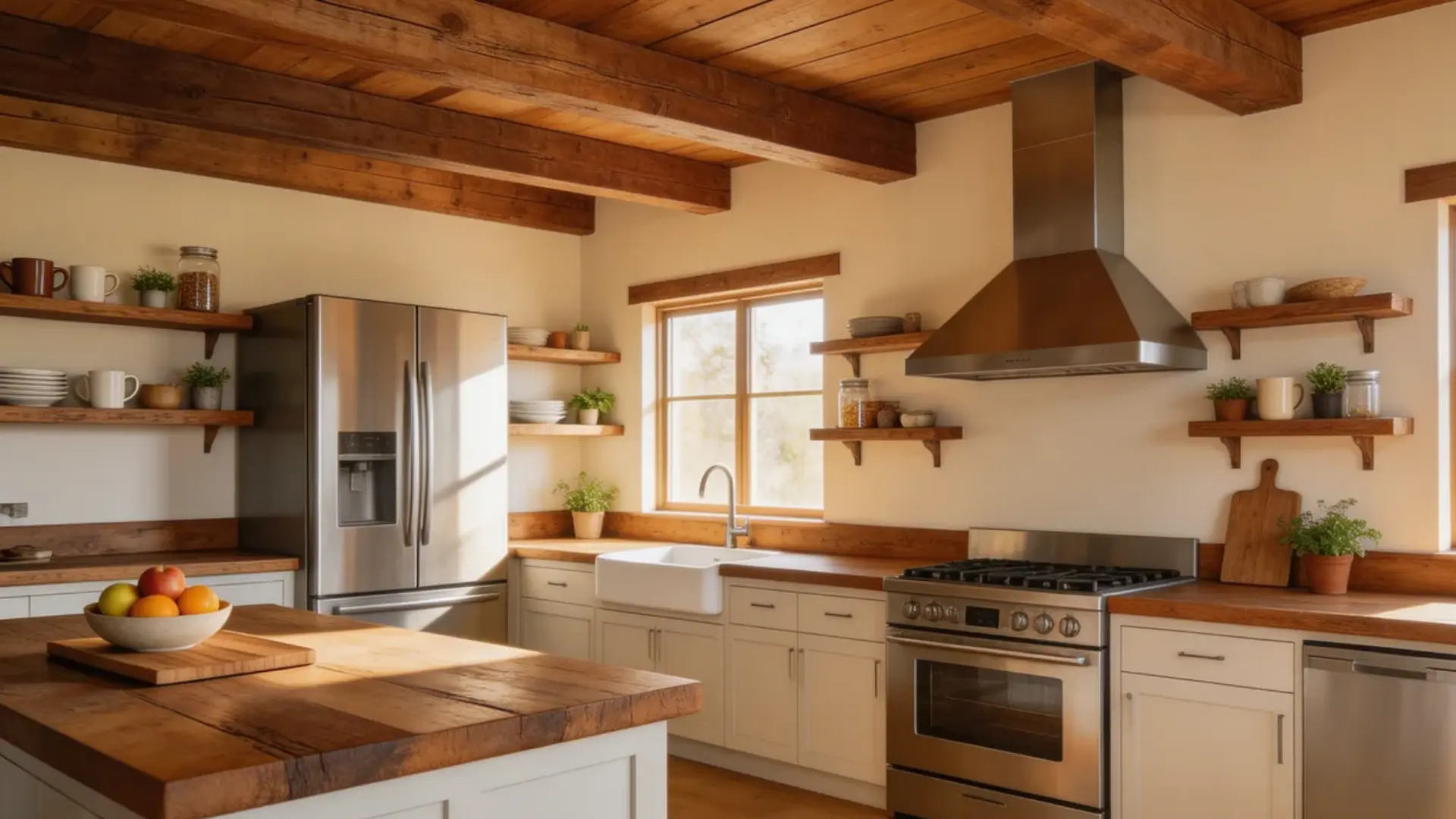 barndominium kitchen with reclaimed wood used for countertops