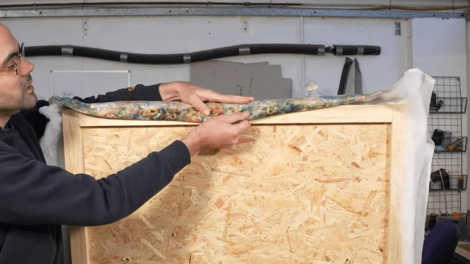 covering mattress slip section with fabric and backtack strip for clean upholstered headboard edge