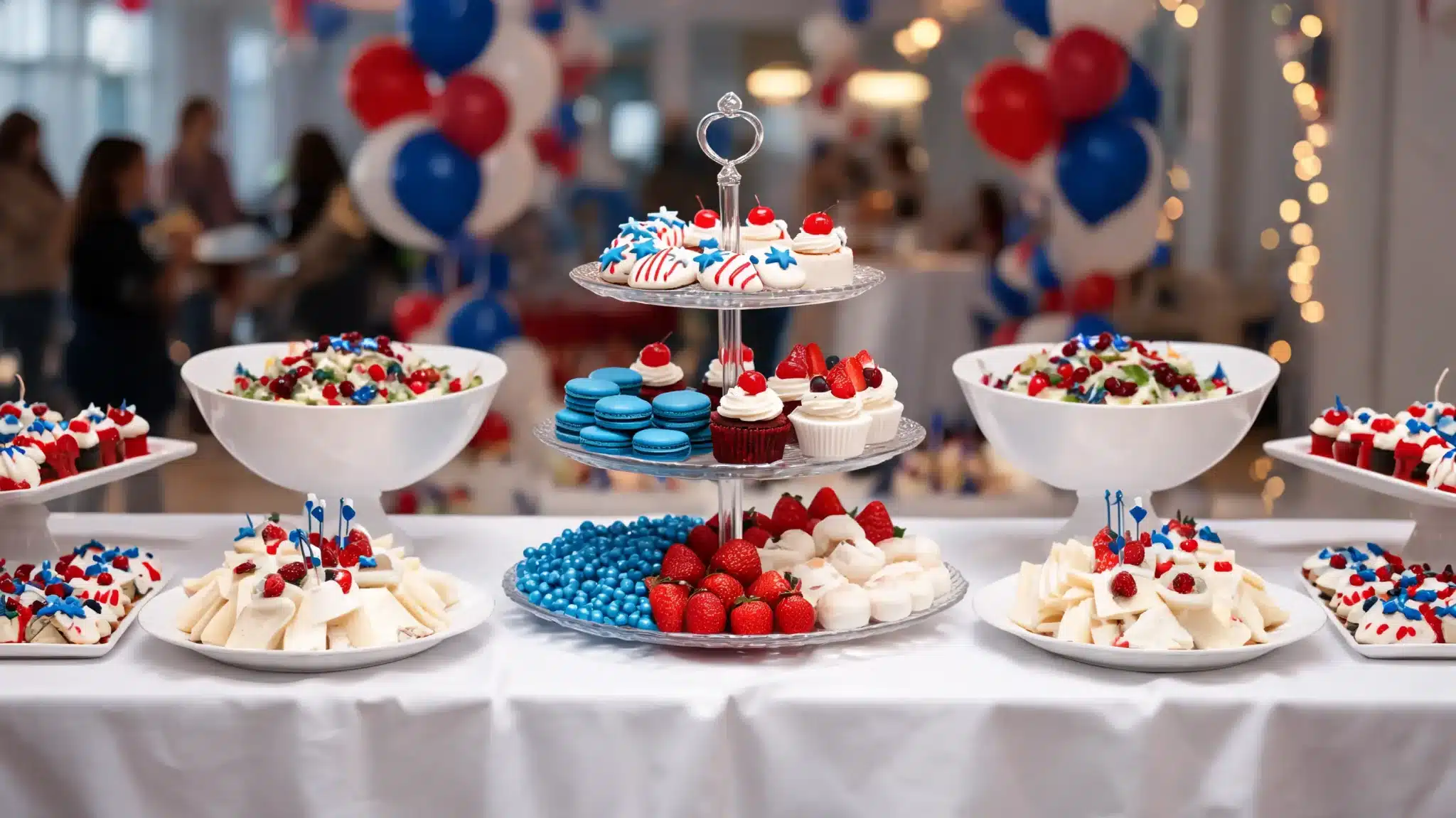 dessert centerpiece table with patriotic treats display
