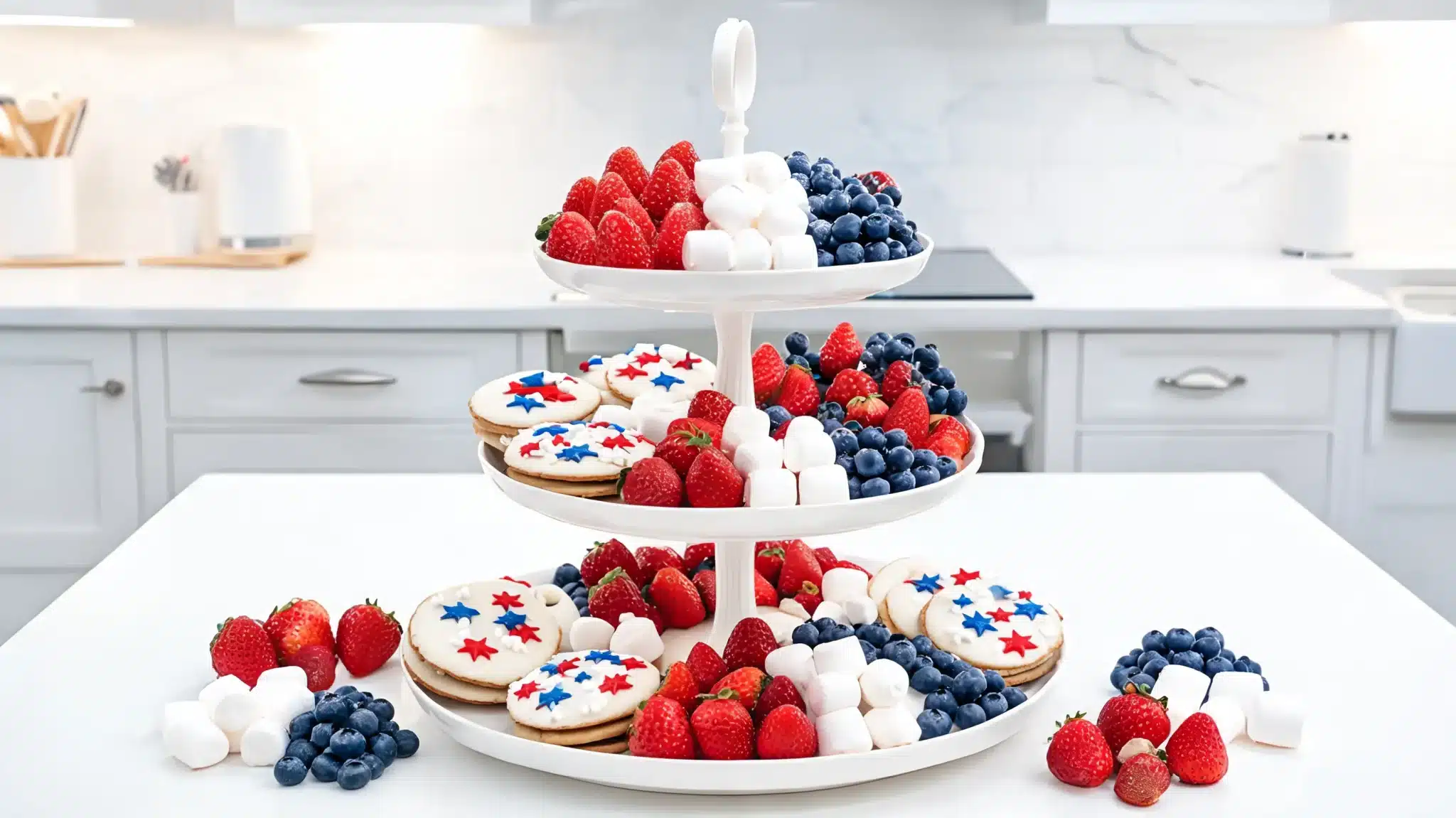 dessert stand with patriotic themed snacks