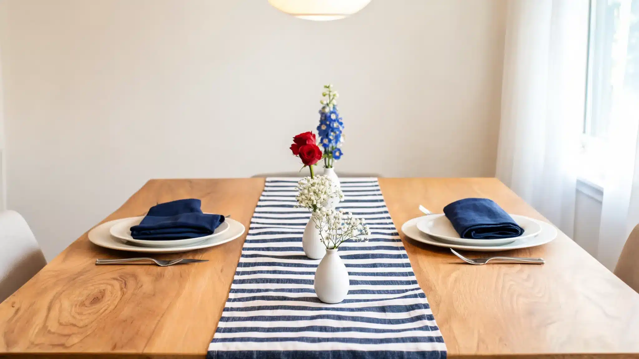 dining table with striped patriotic runner