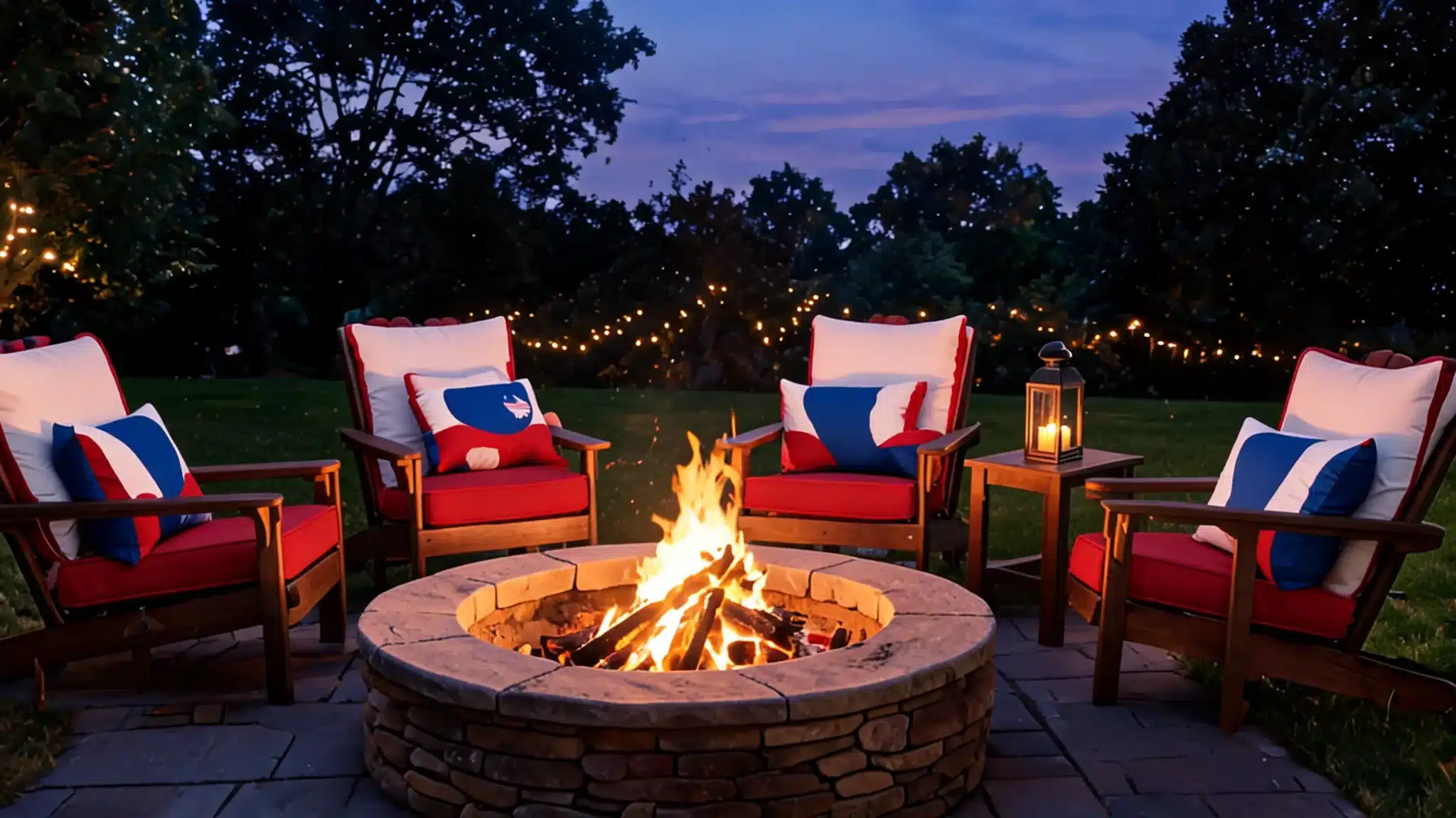 fire pit area with patriotic seating
