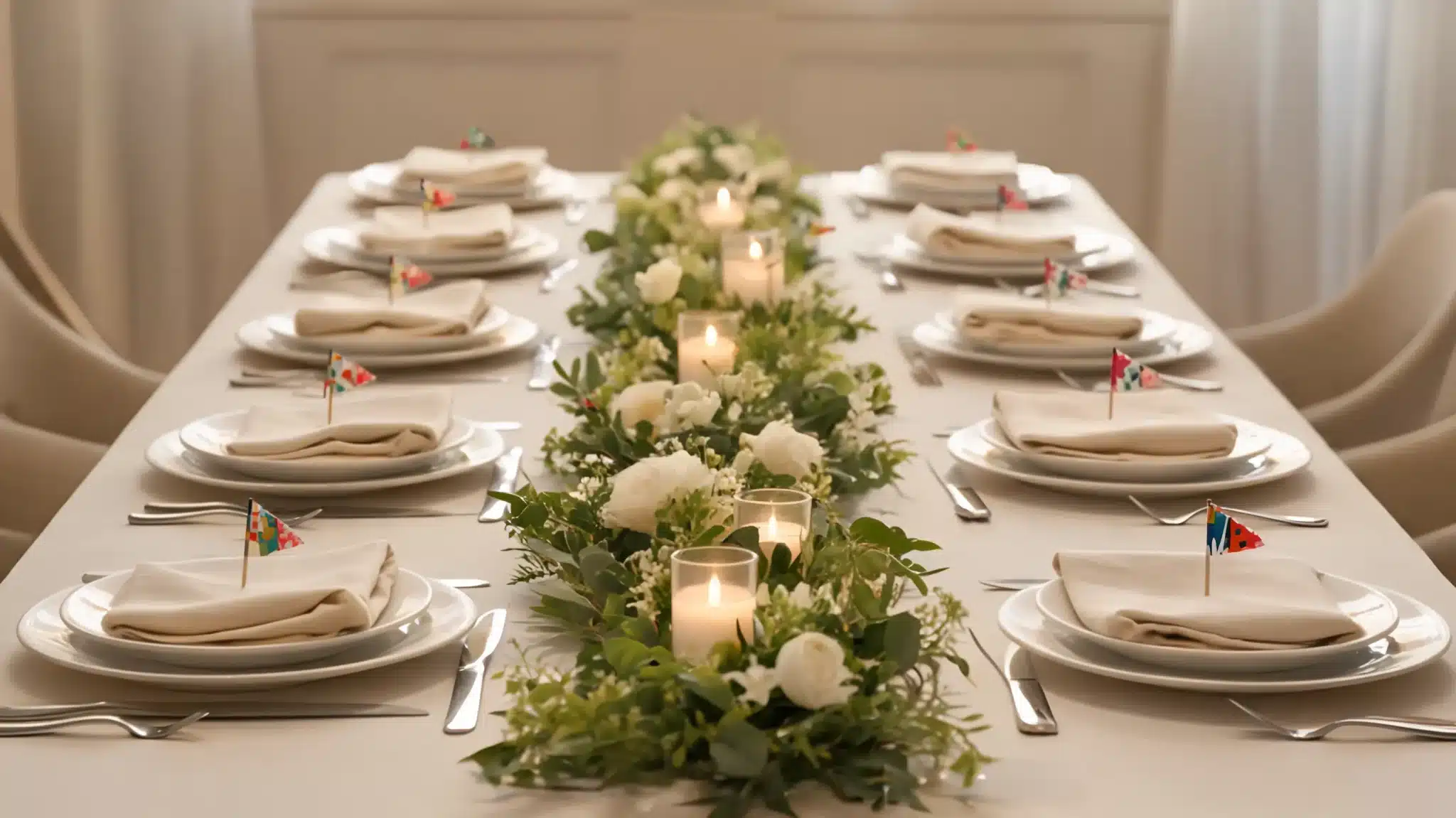 flag napkin place settings on dining table