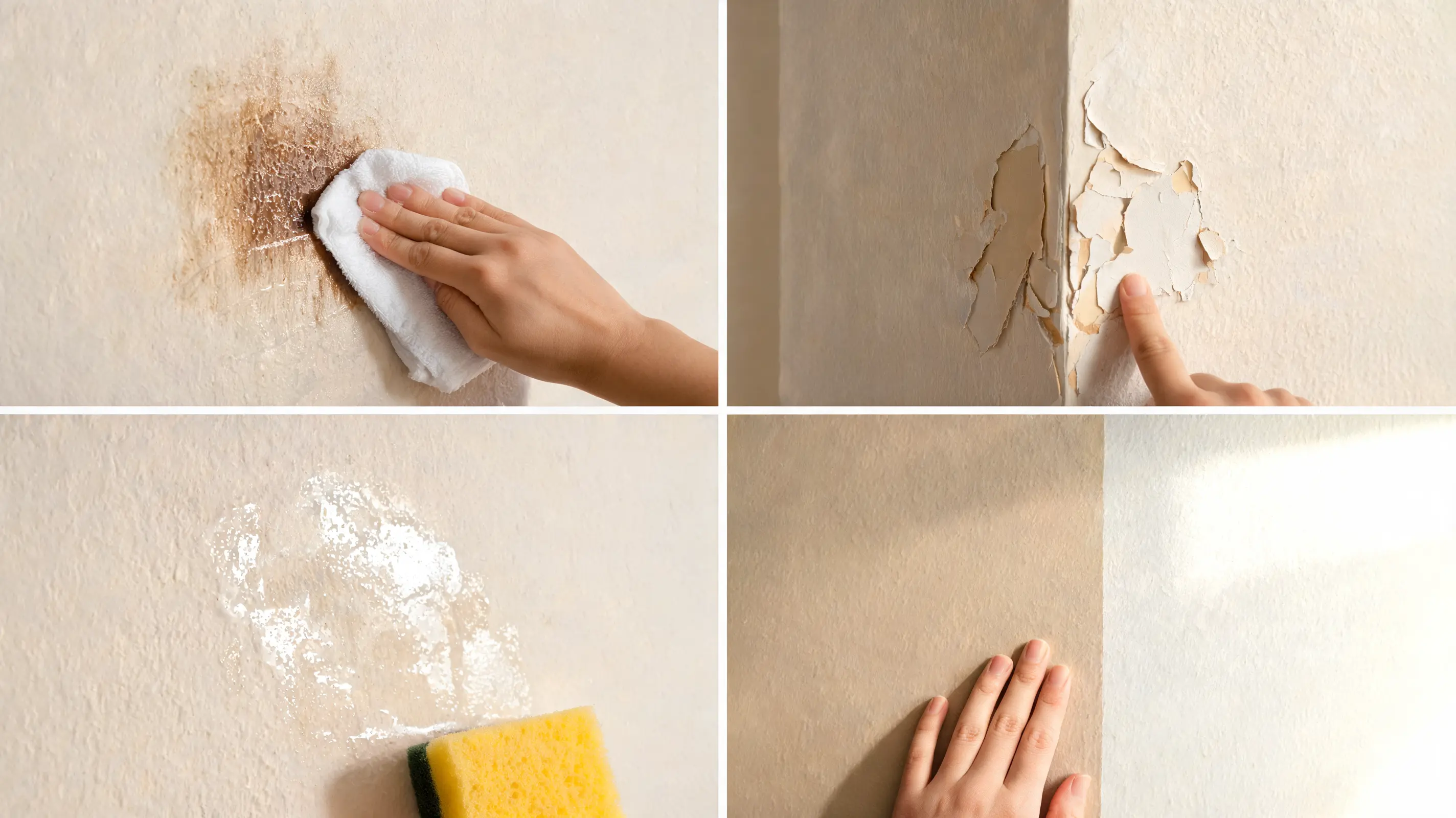 four wall problems permanent stains peeling paint shiny patches and color fading in home interior grid layout