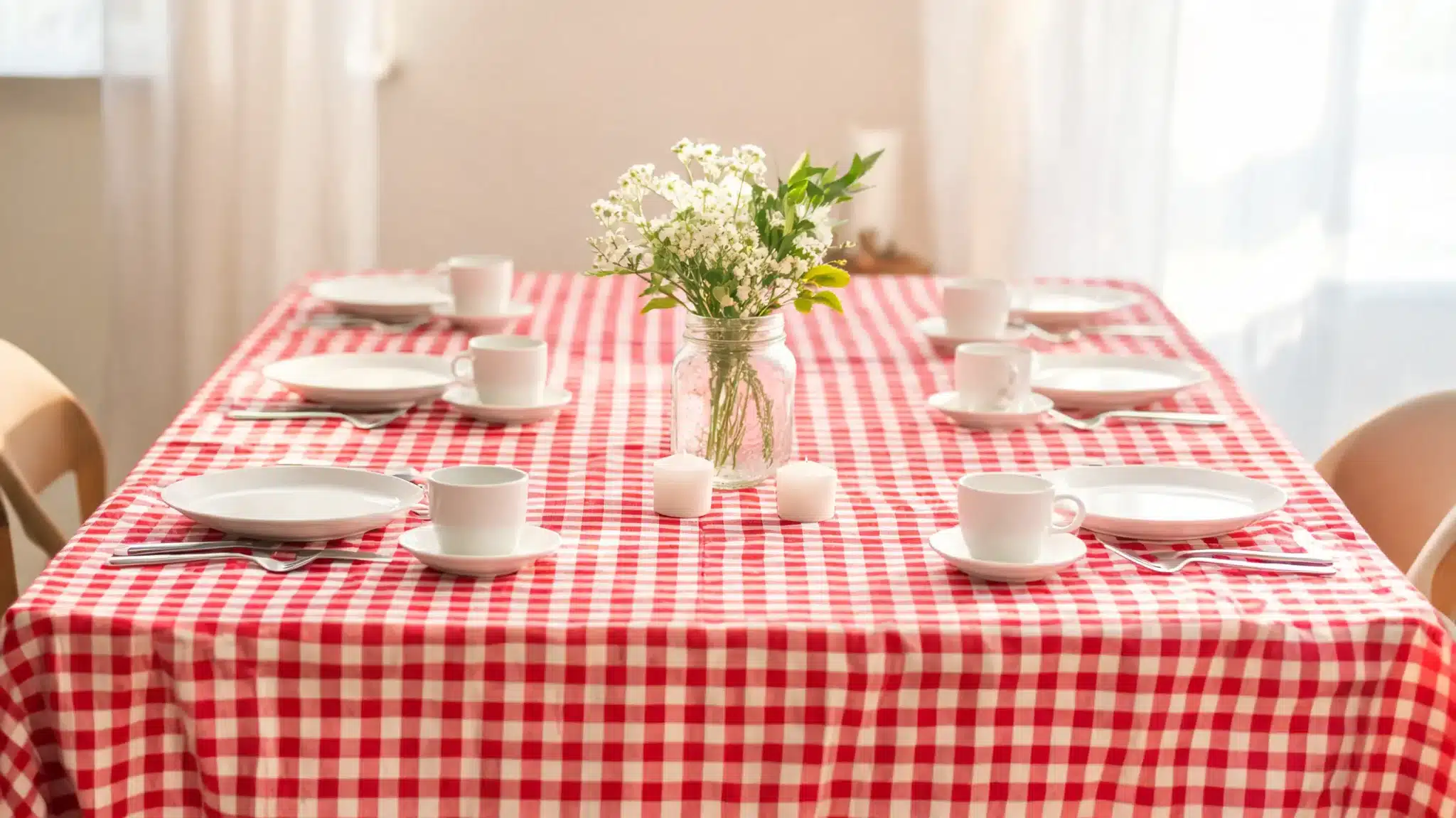 gingham tablecloth dining table patriotic setup