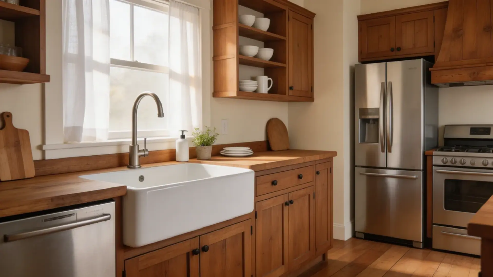 kitchen with a farmhouse-style apron-front sink the sink should be large, white, and deep with a sleek, timeless design