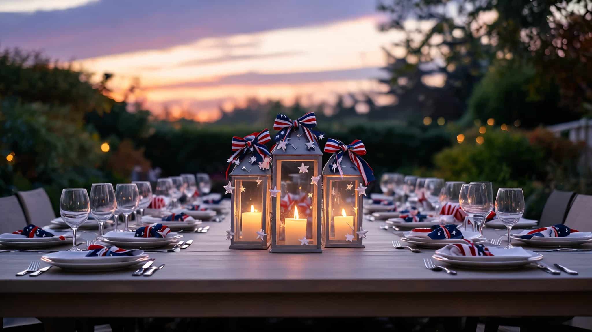 lantern cluster centerpiece on outdoor dining table