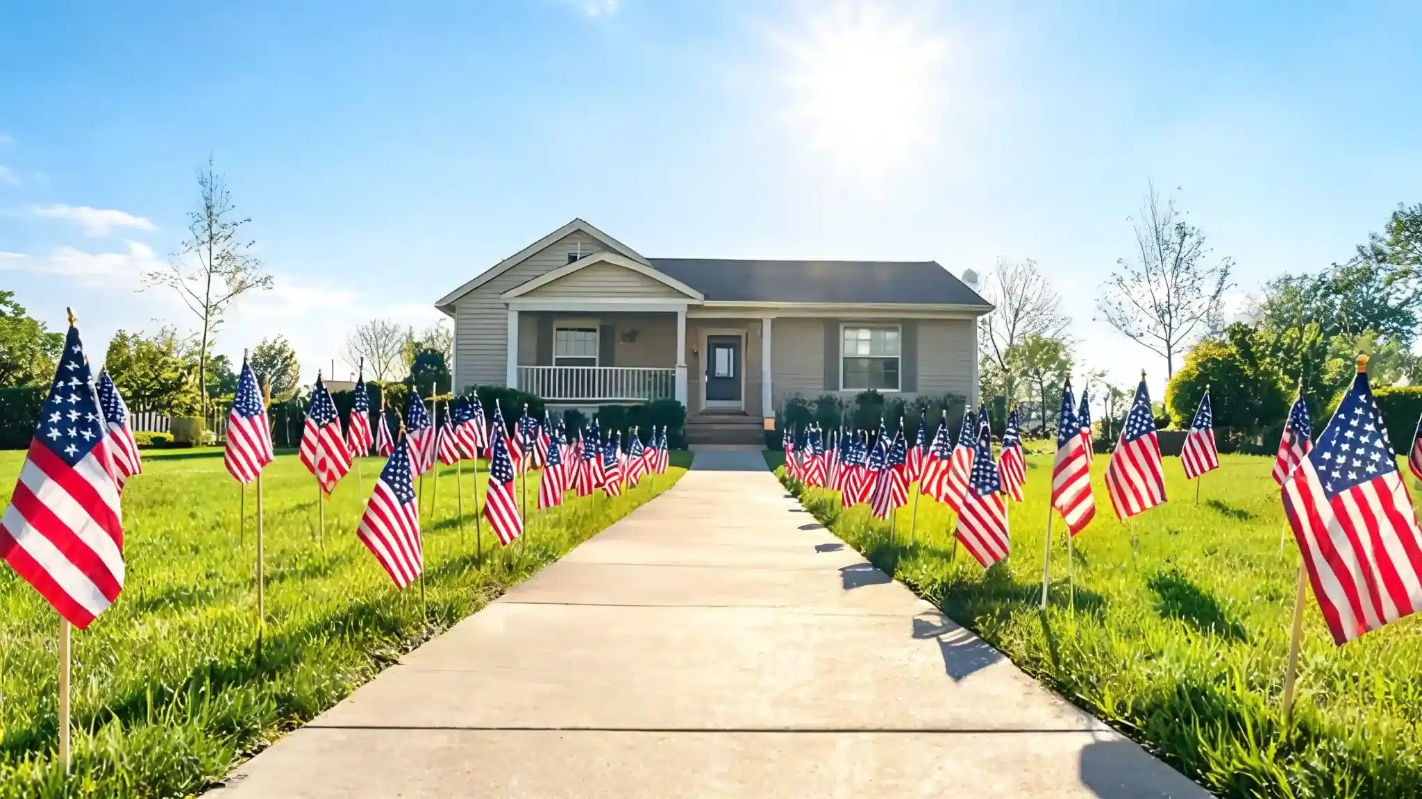 lawn with small american flags