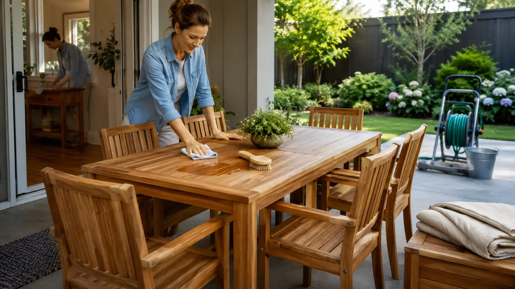 maintain teak furniture, outdoor teak table care