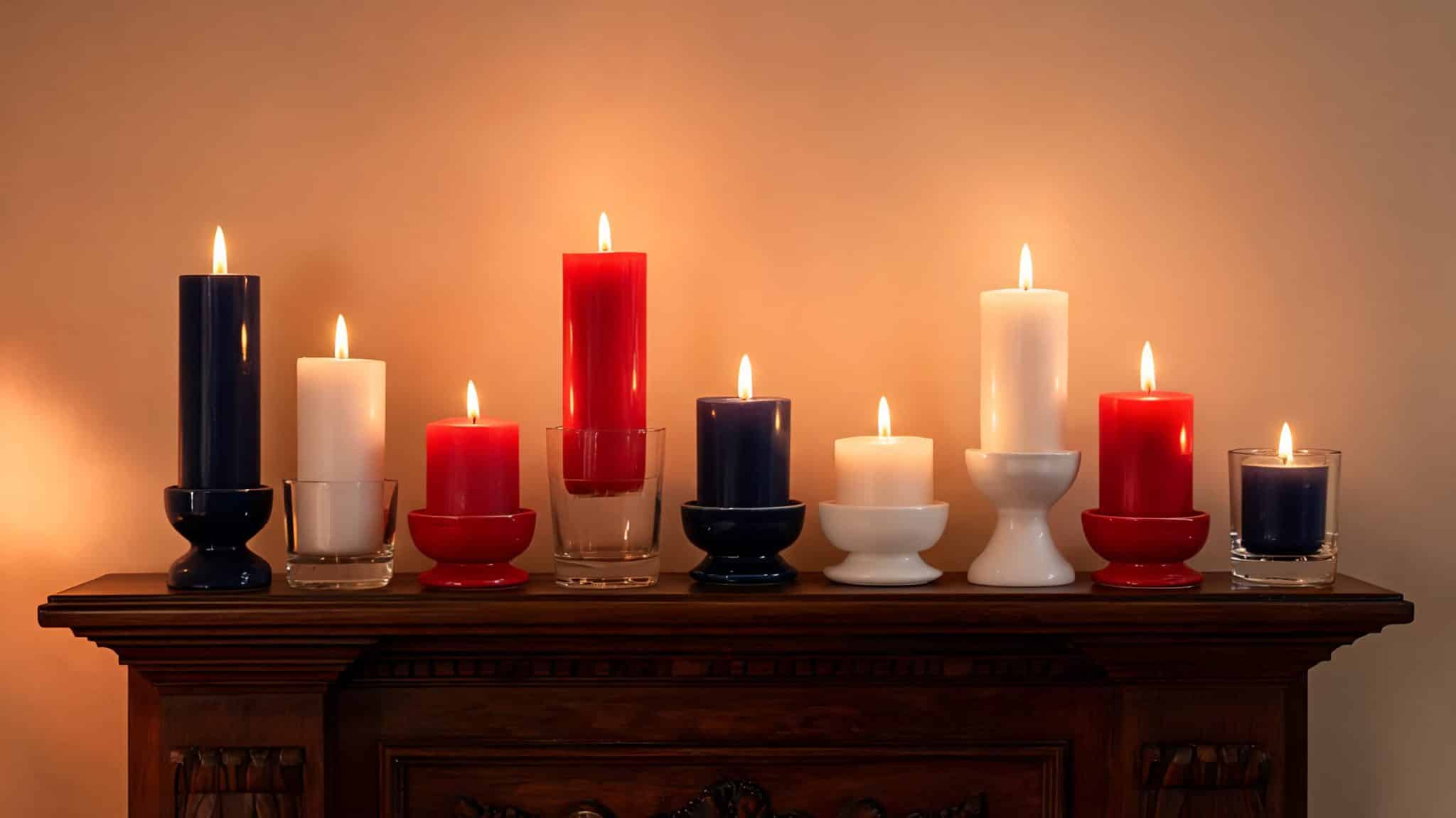 mantel with red white blue candles