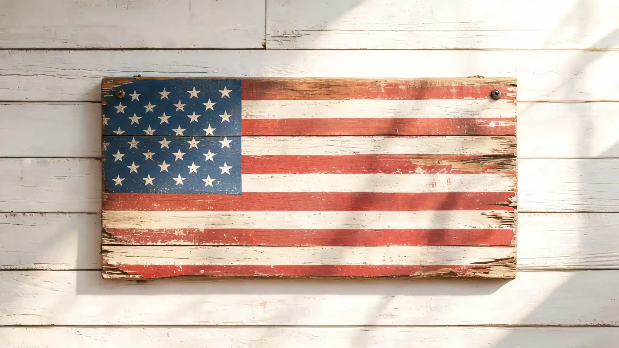 rustic wooden american flag sign