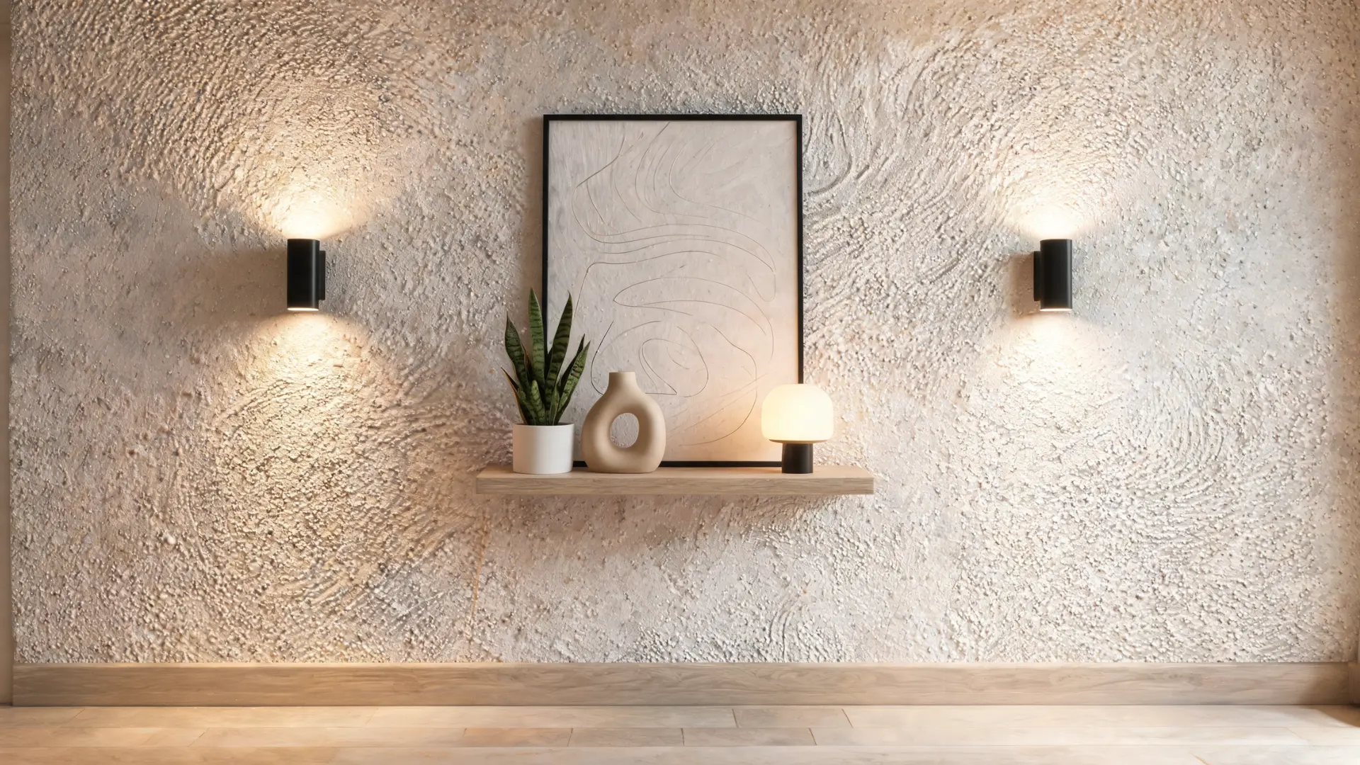 accent wall with brush stipple drywall texture, subtle swirls and modern creative décor