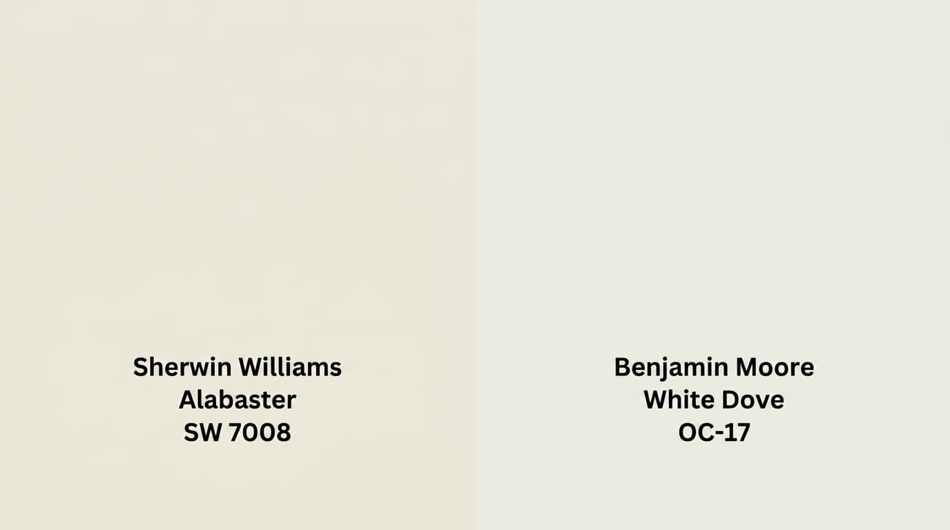 Alabaster vs White Dove paint sample comparison