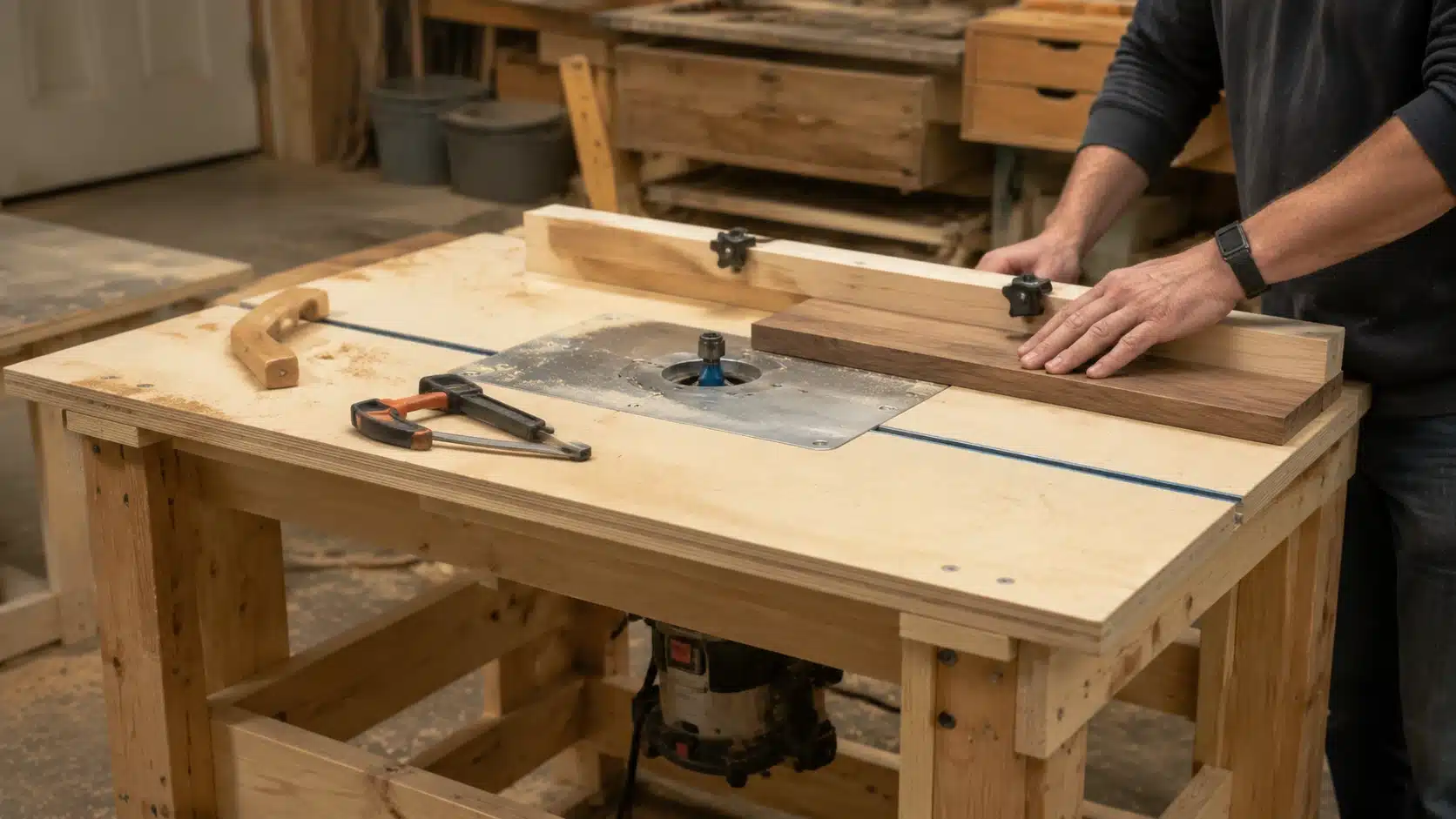 diy router table plans in active woodworking setup