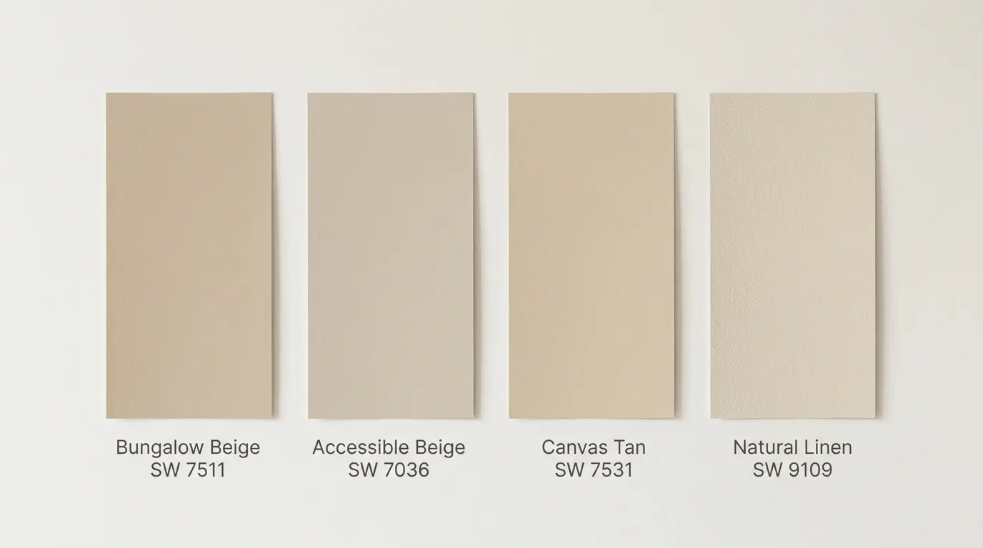 bungalow beige accessible beige canvas tan and natural linen vertical paint swatches