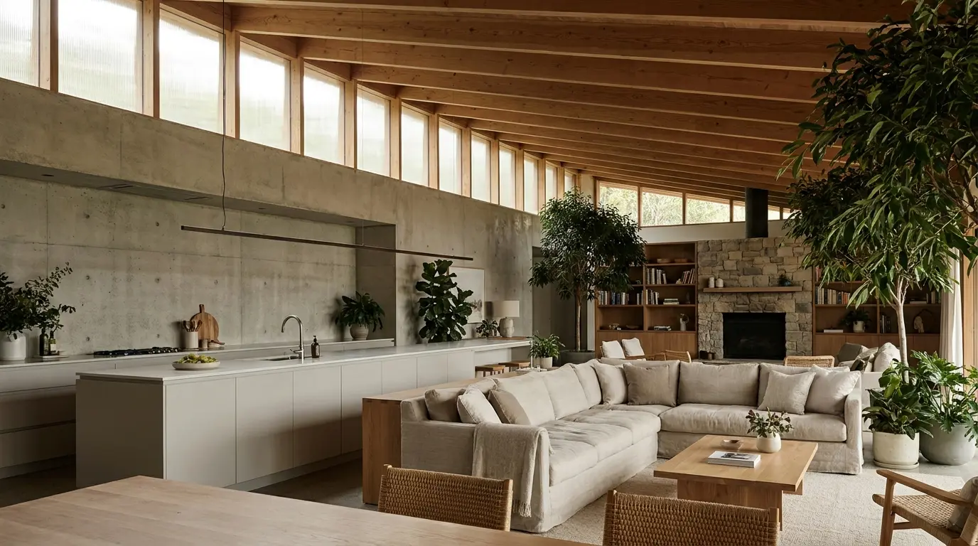 clerestory windows placed high on a wall bringing daylight while keeping privacy