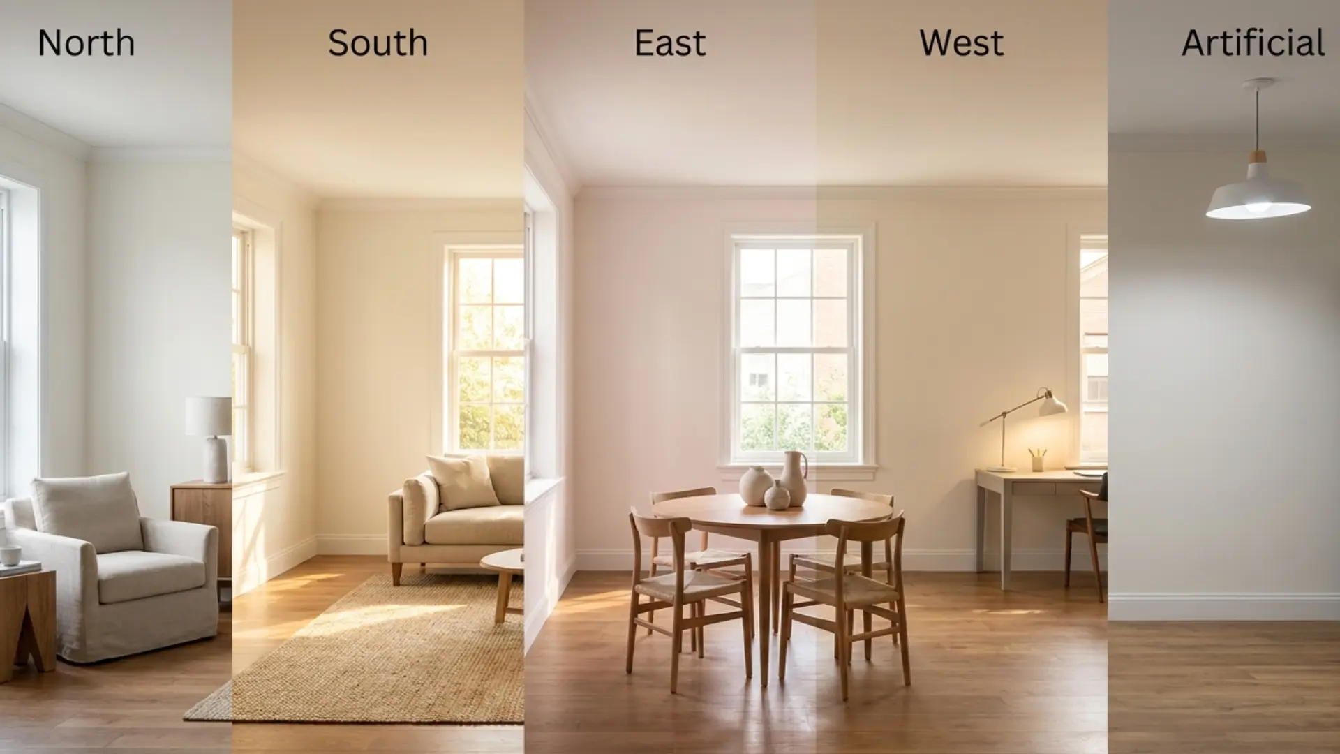cloud white benjamin moore walls shown in natural and artificial lighting with warm wood and neutral decor