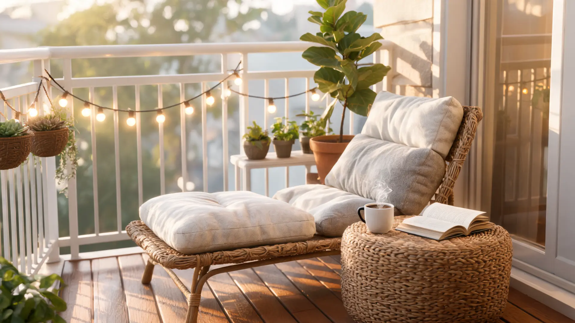 cozy reading nook with armchair side table books and a coffee cup
