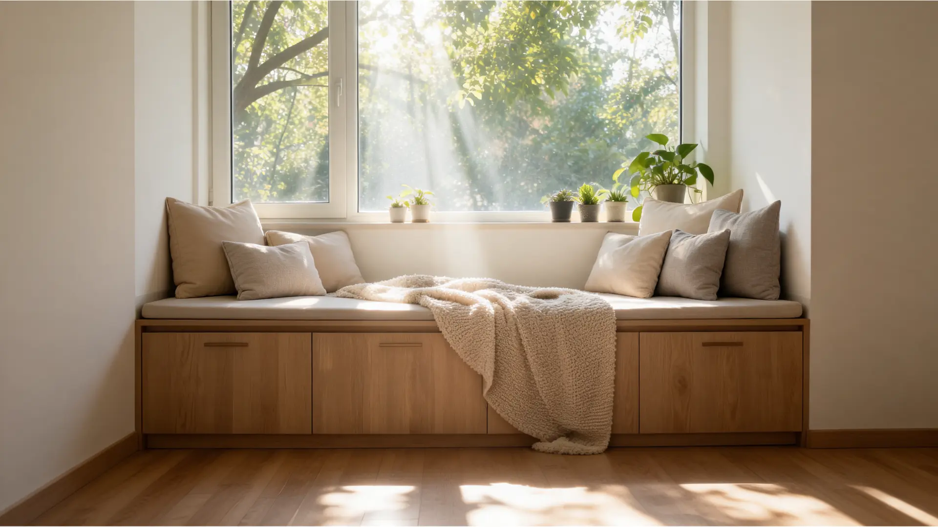 cozy window seat nook with cushions throw sunlight and storage