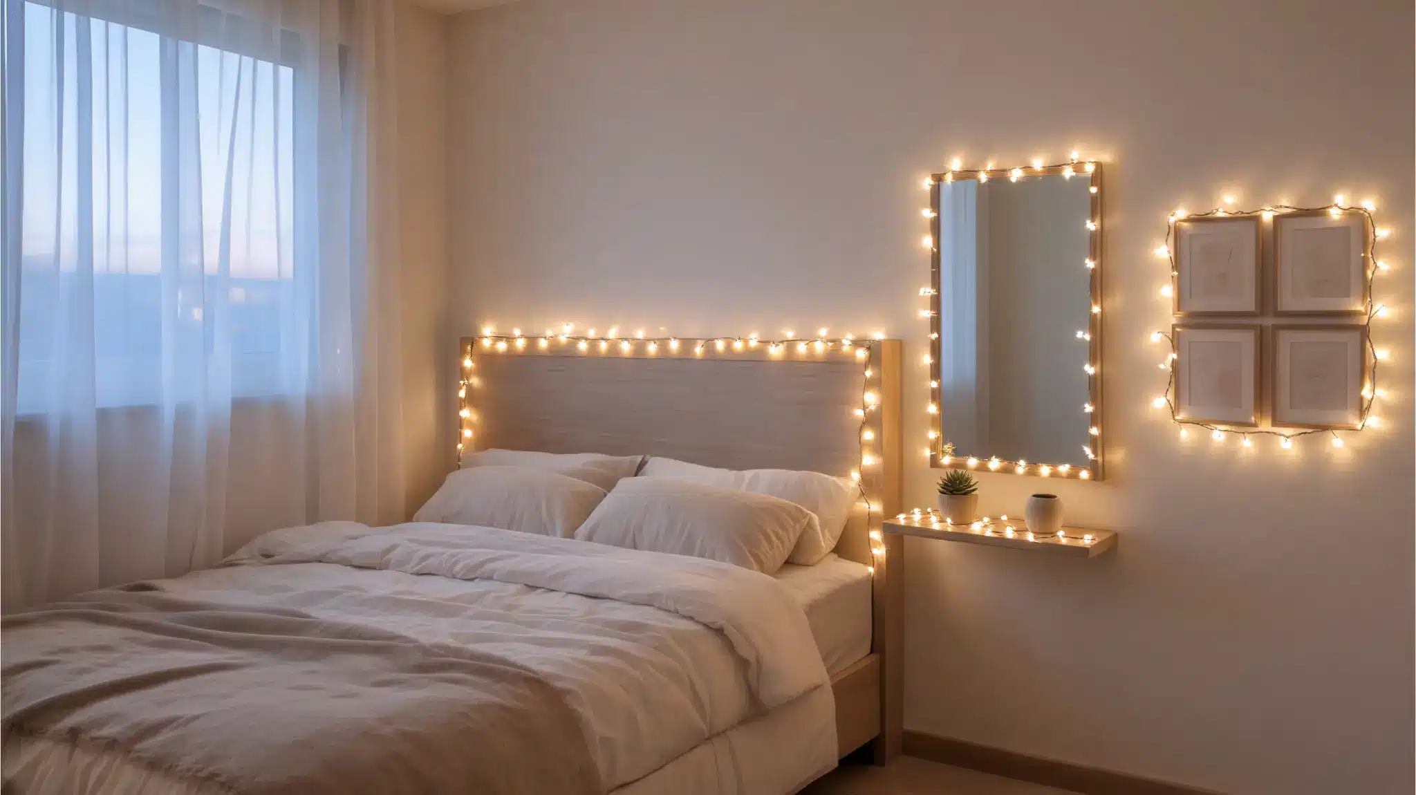 fairy light wall bedroom