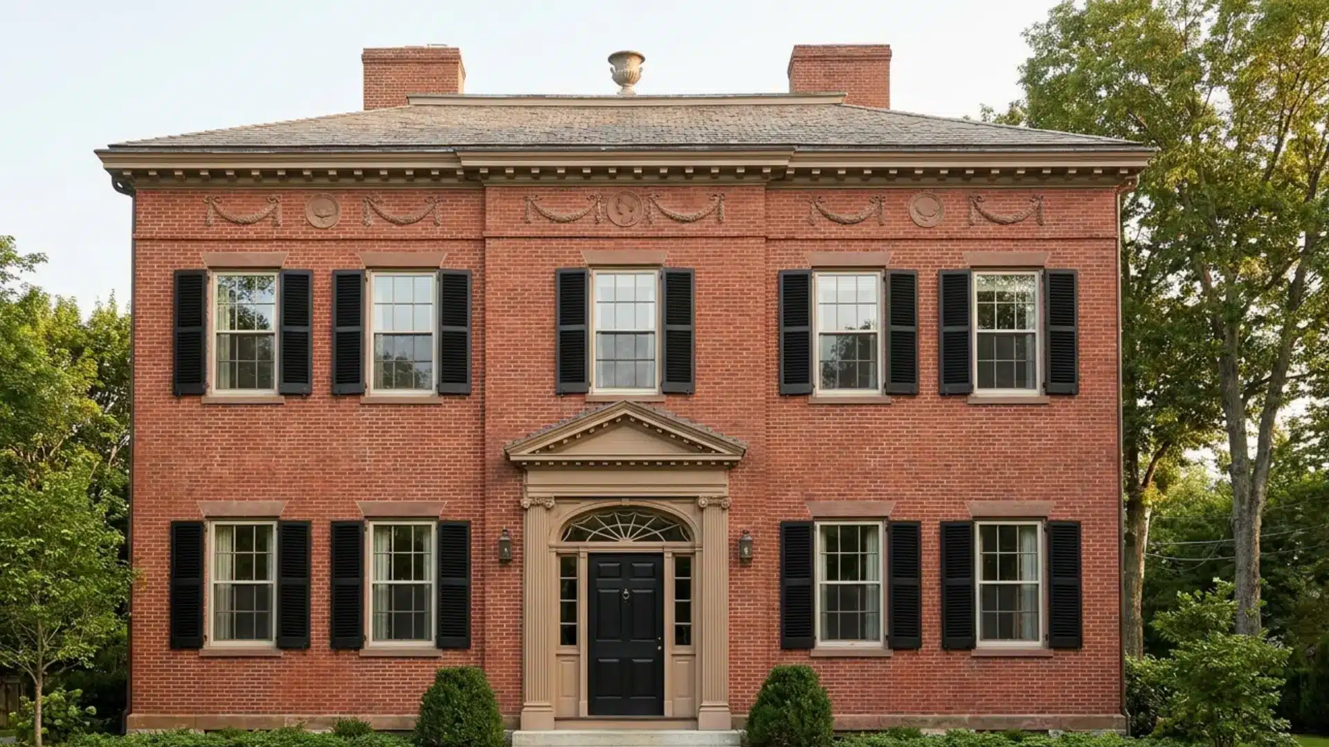 federal style house with symmetrical facade, fanlight entry, sash windows, and refined classical details