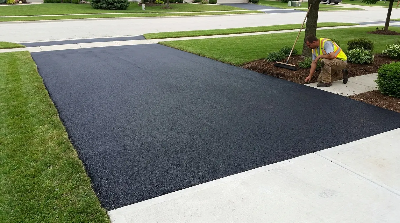finished asphalt driveway with clean edges and final cleanup after residential paving work
