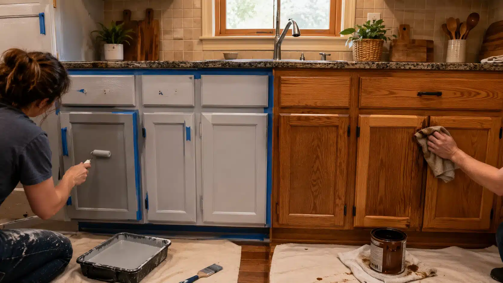 Refinishing vs painting kitchen cabinets cost comparison scene