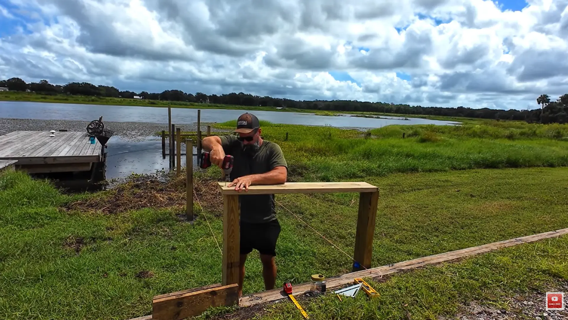 joists and blocking installed on a wood dock frame for how to build a dock