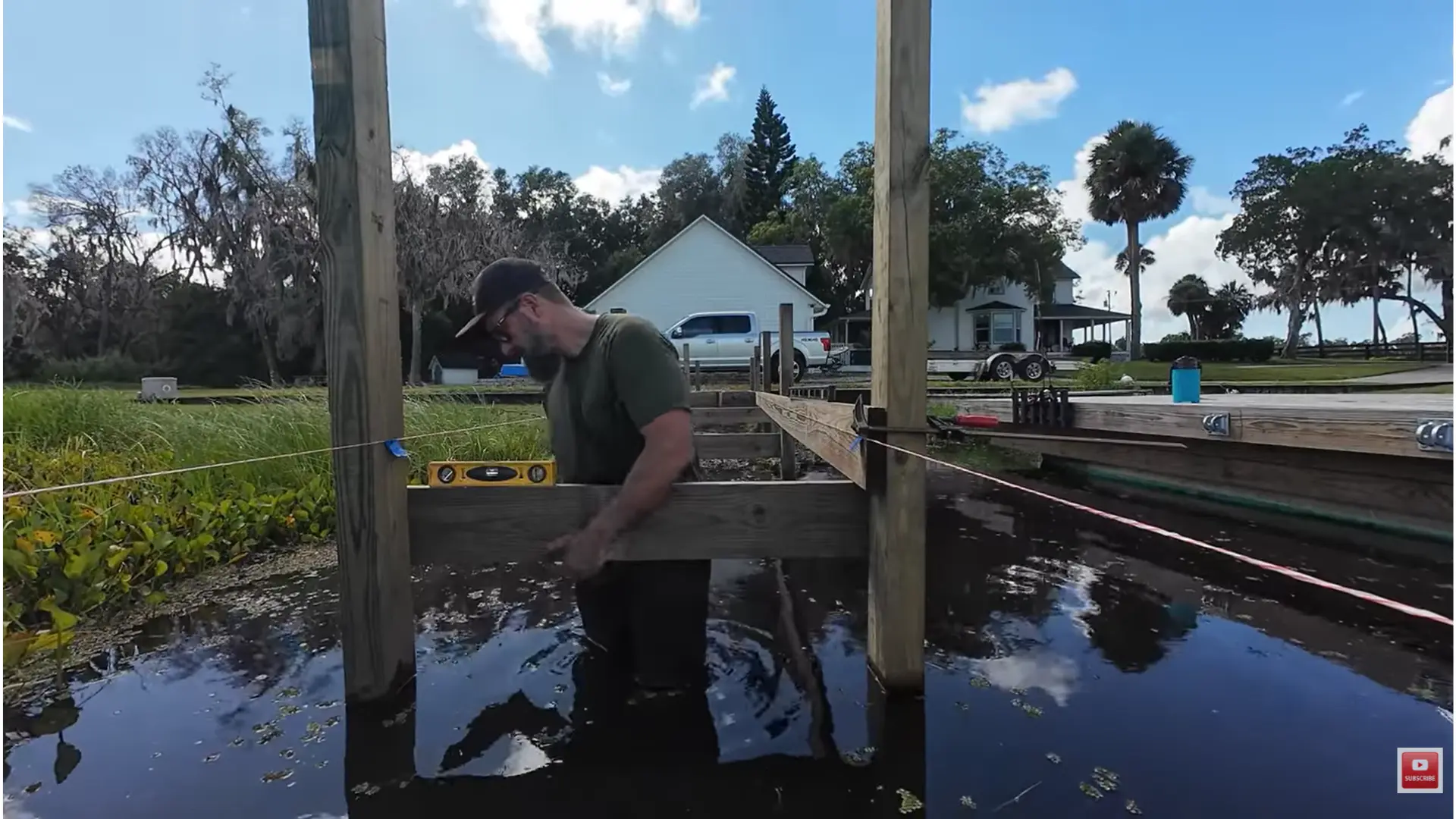 temporary screws holding a dock frame before final hardware in how to build a dock