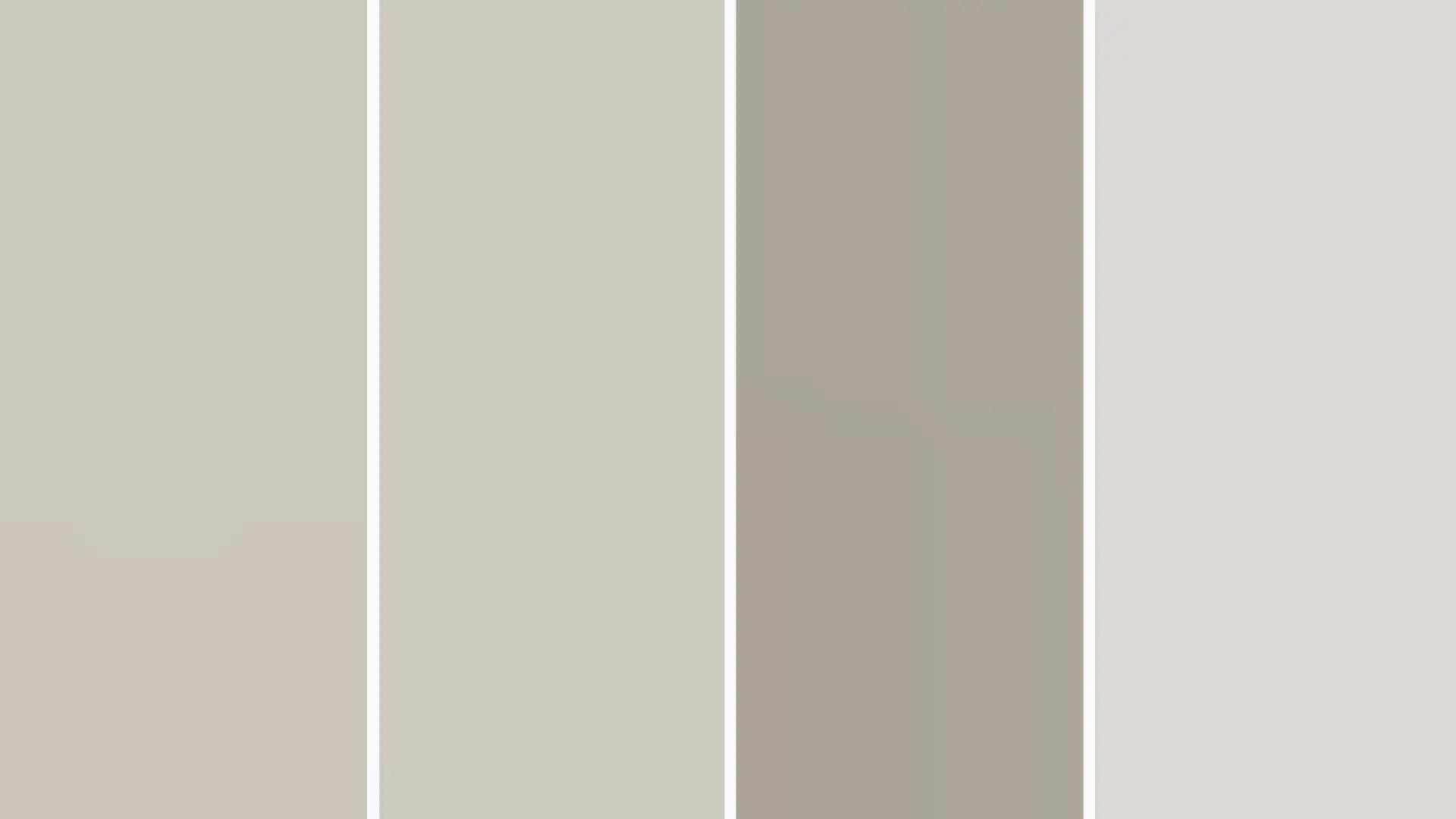 minimalist four-panel color swatches palette showcasing an array of neutral interior design paint colors ranging from light grays to warm, earthy greige tones
