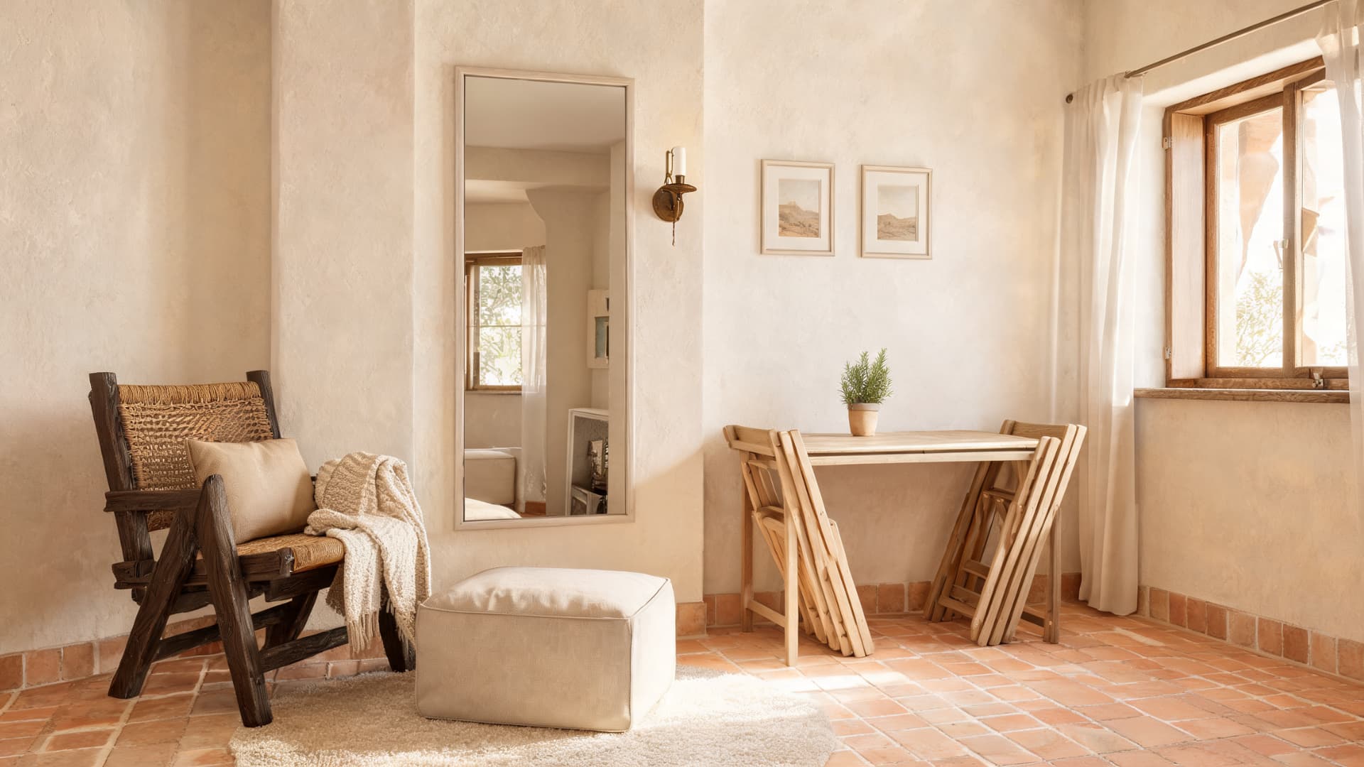 modern tuscan interiors for compact homes with light colors, smart storage, and warm accents