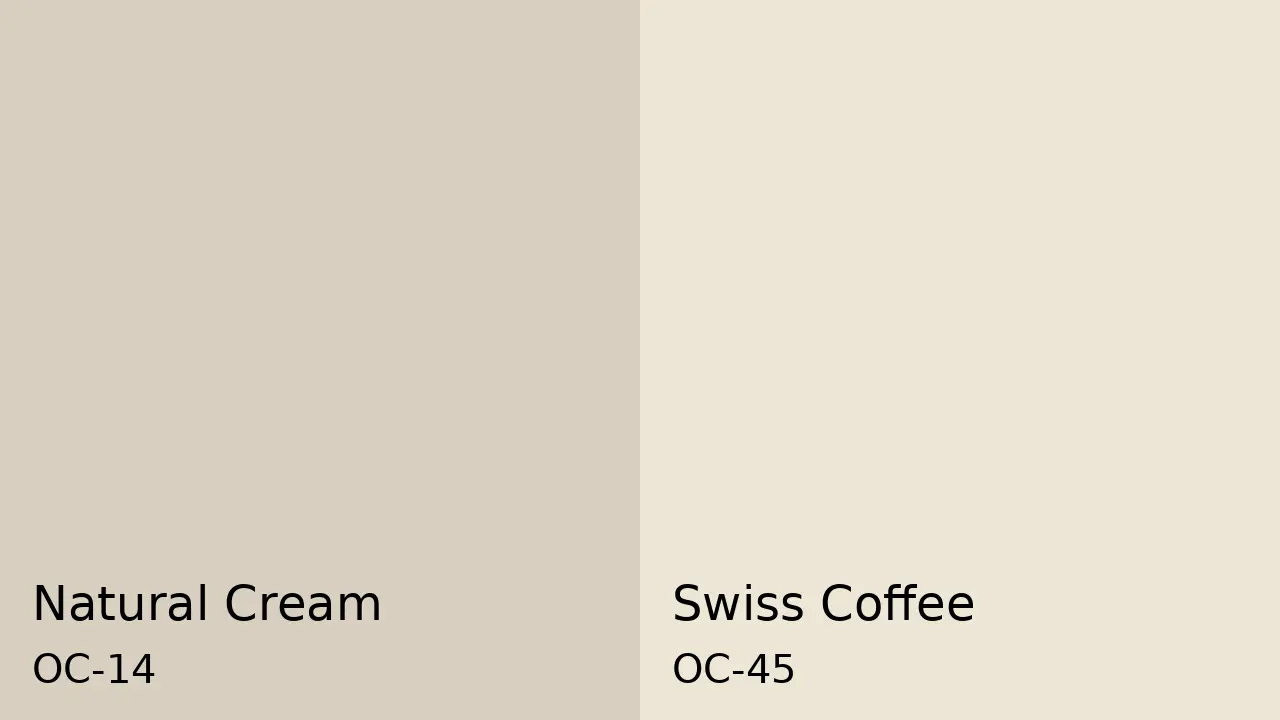 Natural Cream and Swiss Coffee paint swatches side by side