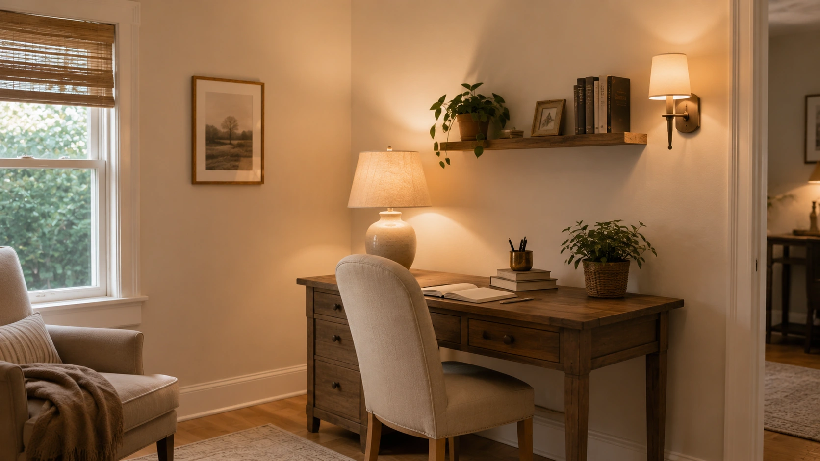 natural linen walls looking warmer and creamier under soft artificial light