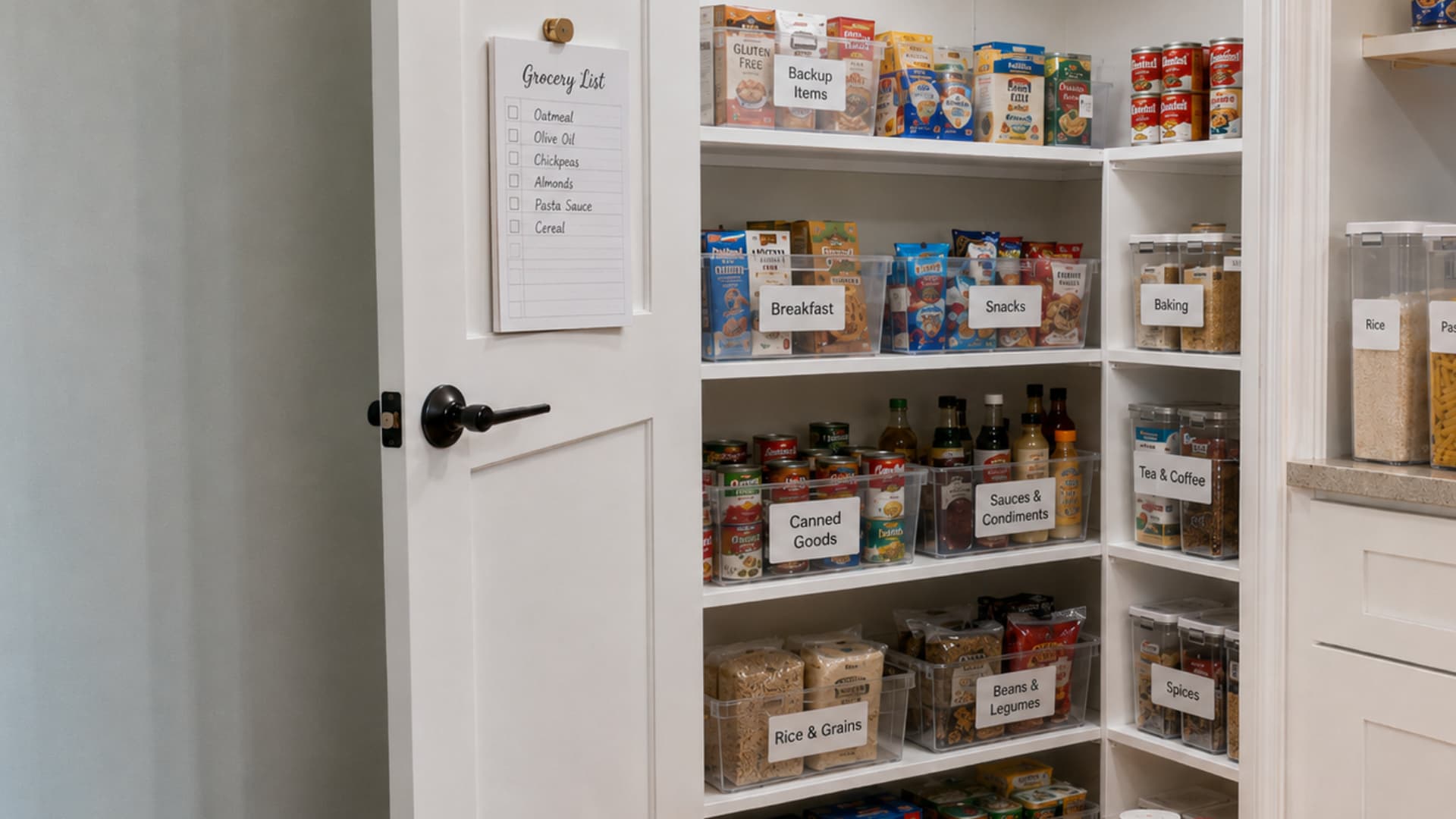 pantry restock system with grocery list and buy soon bin helping track low items for easy kitchen refilling