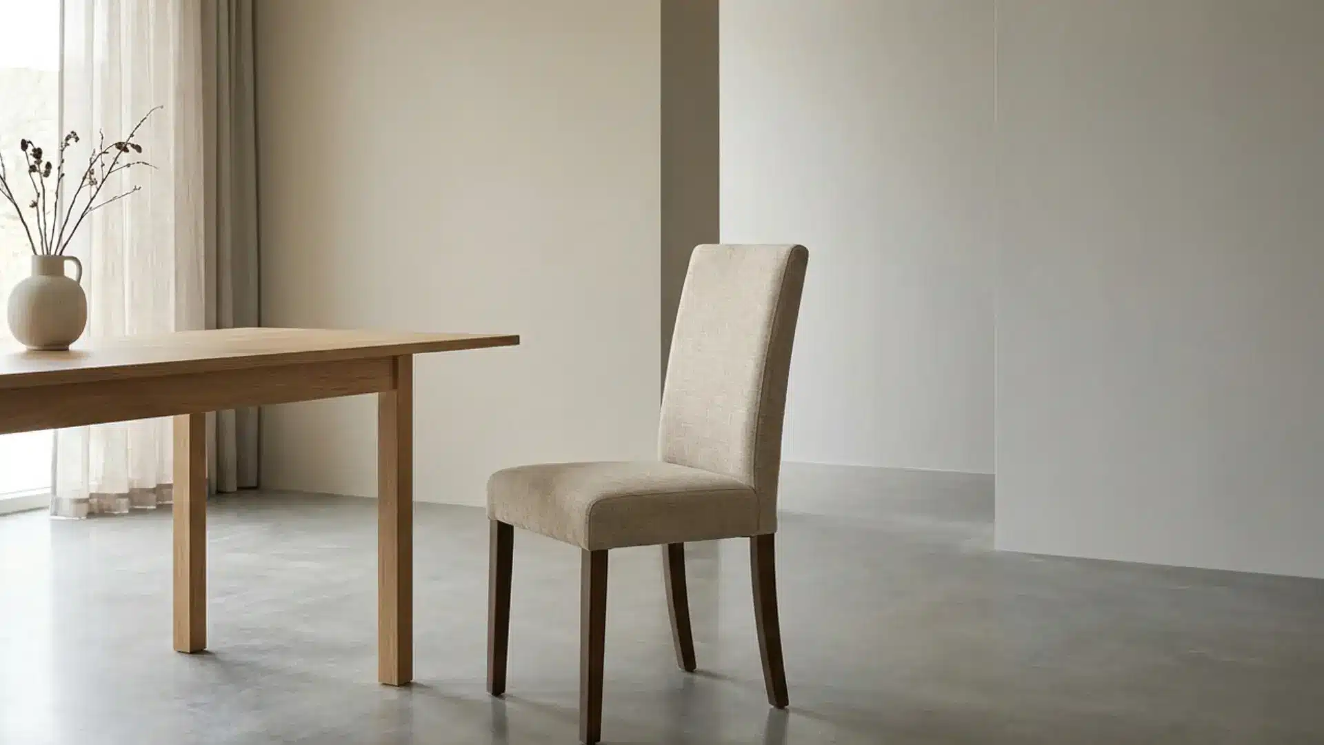 modern upholstered parsons dining chair in minimalist dining room with clean lines and neutral decor