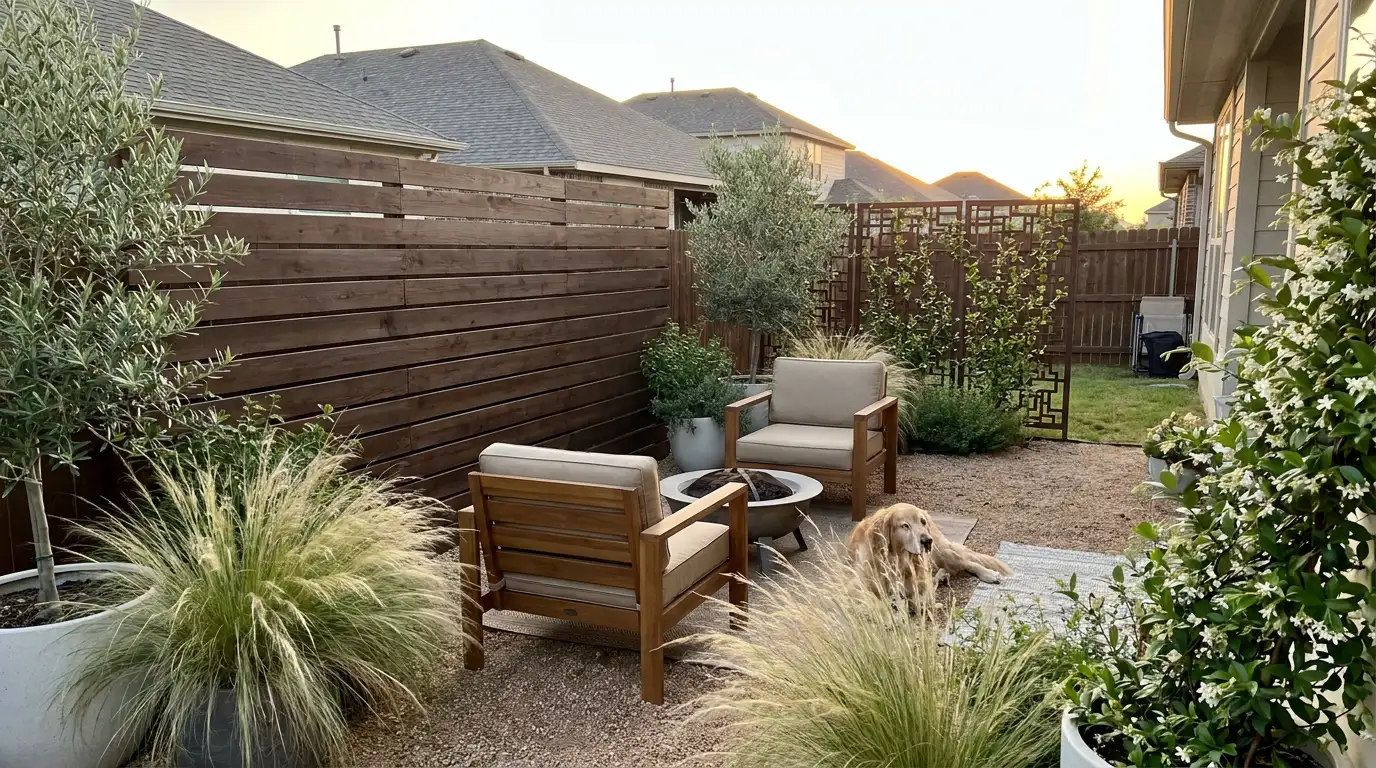 privacy fence around a seating area creating a calm backyard boundary with shade comfort and quiet space